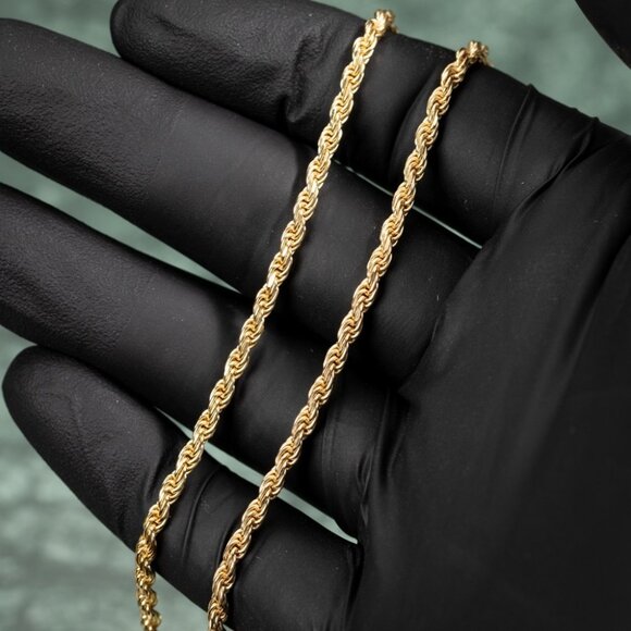 Solid Yellow Gold Plated Heavy 925 Sterling Silver 3MM Twist Rope Chain Necklace - Picture 1 of 5